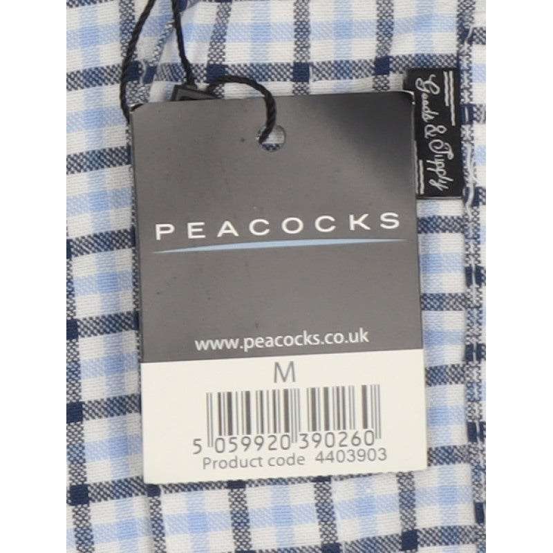 Peacocks Men Blue Check Cotton Button-Down Short Sleeve Shirt M