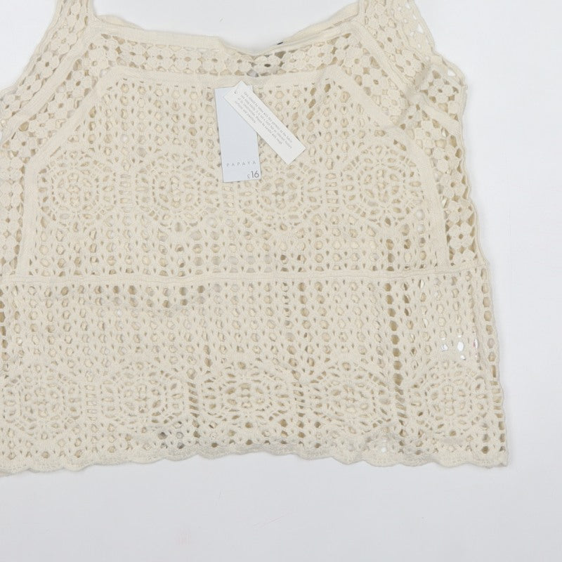Papaya Women Ivory UK 16 Crochet Cotton Camisole Tank Top Boho