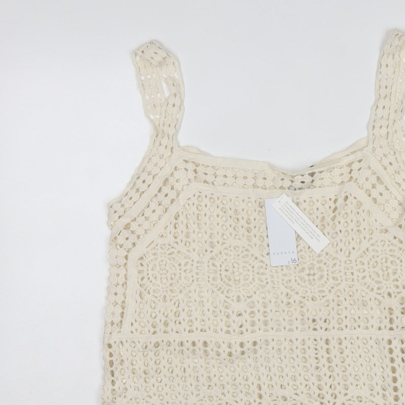 Papaya Women Ivory UK 16 Crochet Cotton Camisole Tank Top Boho