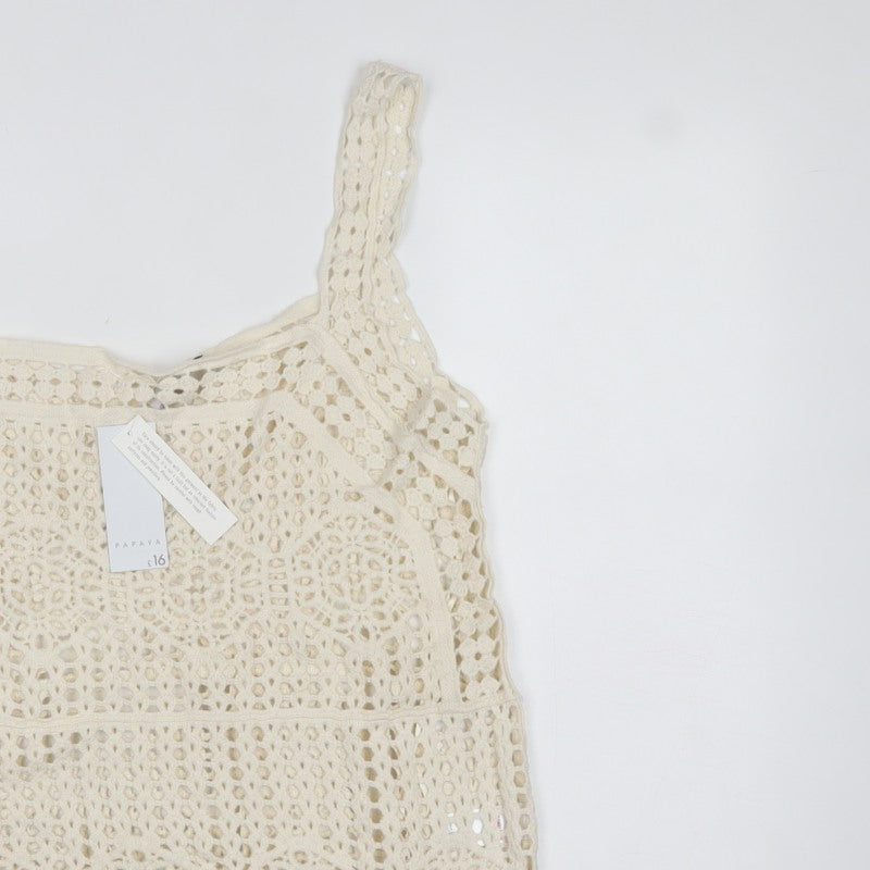 Papaya Women Ivory UK 16 Crochet Cotton Camisole Tank Top Boho