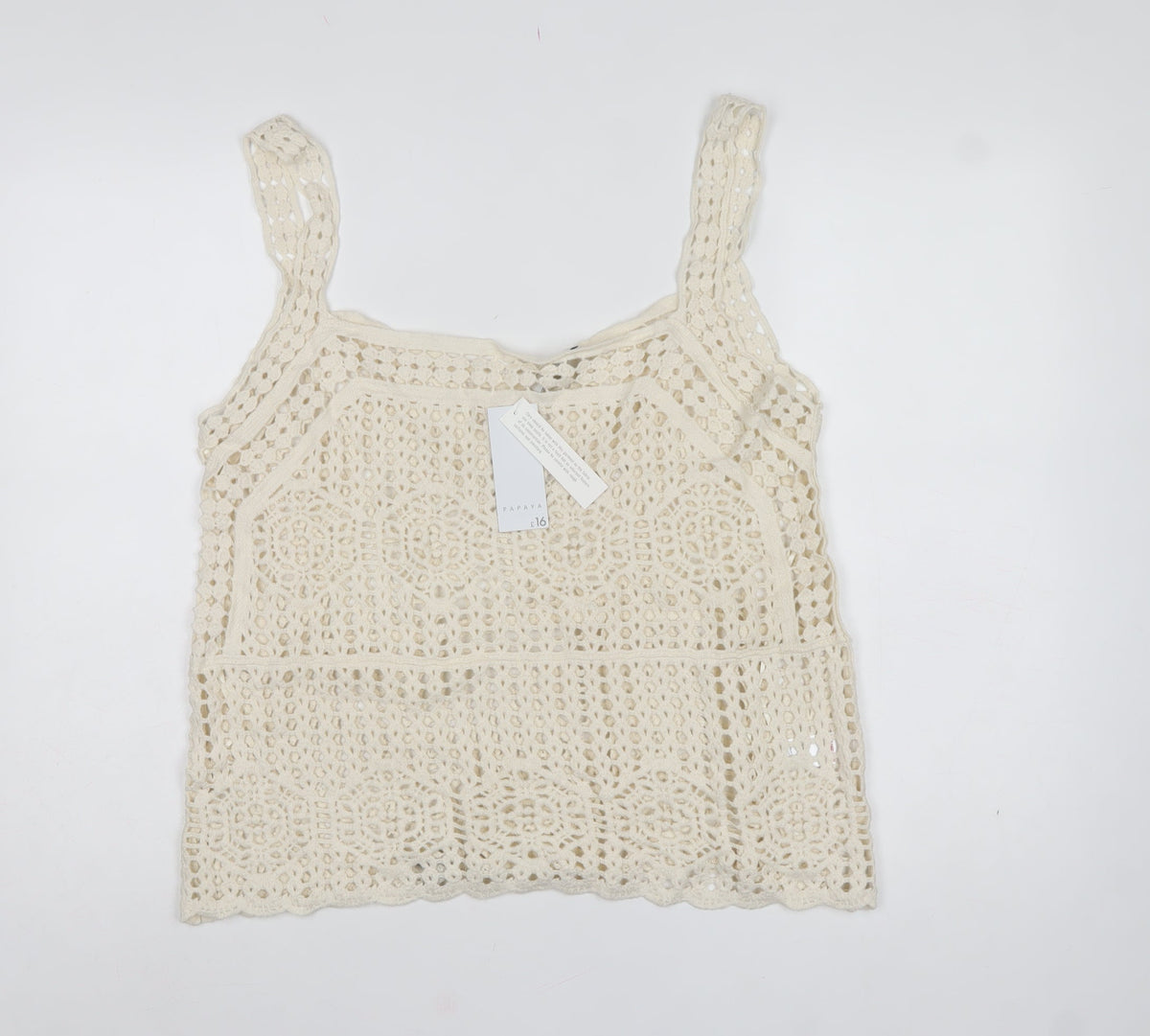 Papaya Women Ivory UK 16 Crochet Cotton Camisole Tank Top Boho