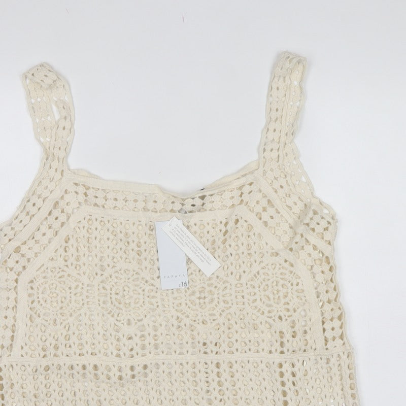 Papaya Women Ivory UK 16 Crochet Cotton Camisole Tank Top Boho
