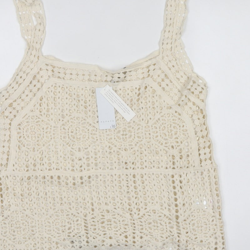 Papaya Women Ivory UK 16 Crochet Cotton Camisole Tank Top Boho