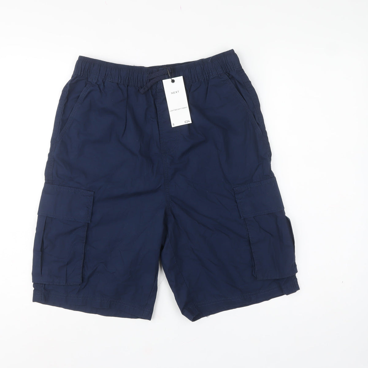 Next Men’s Navy Blue S Lightweight Drawstring Cargo Shorts Pockets