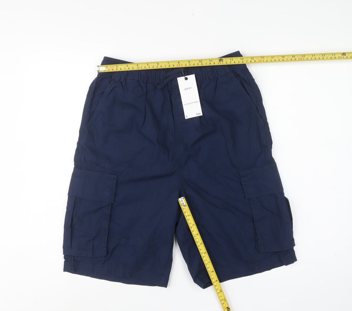 Next Men’s Navy Blue S Lightweight Drawstring Cargo Shorts Pockets