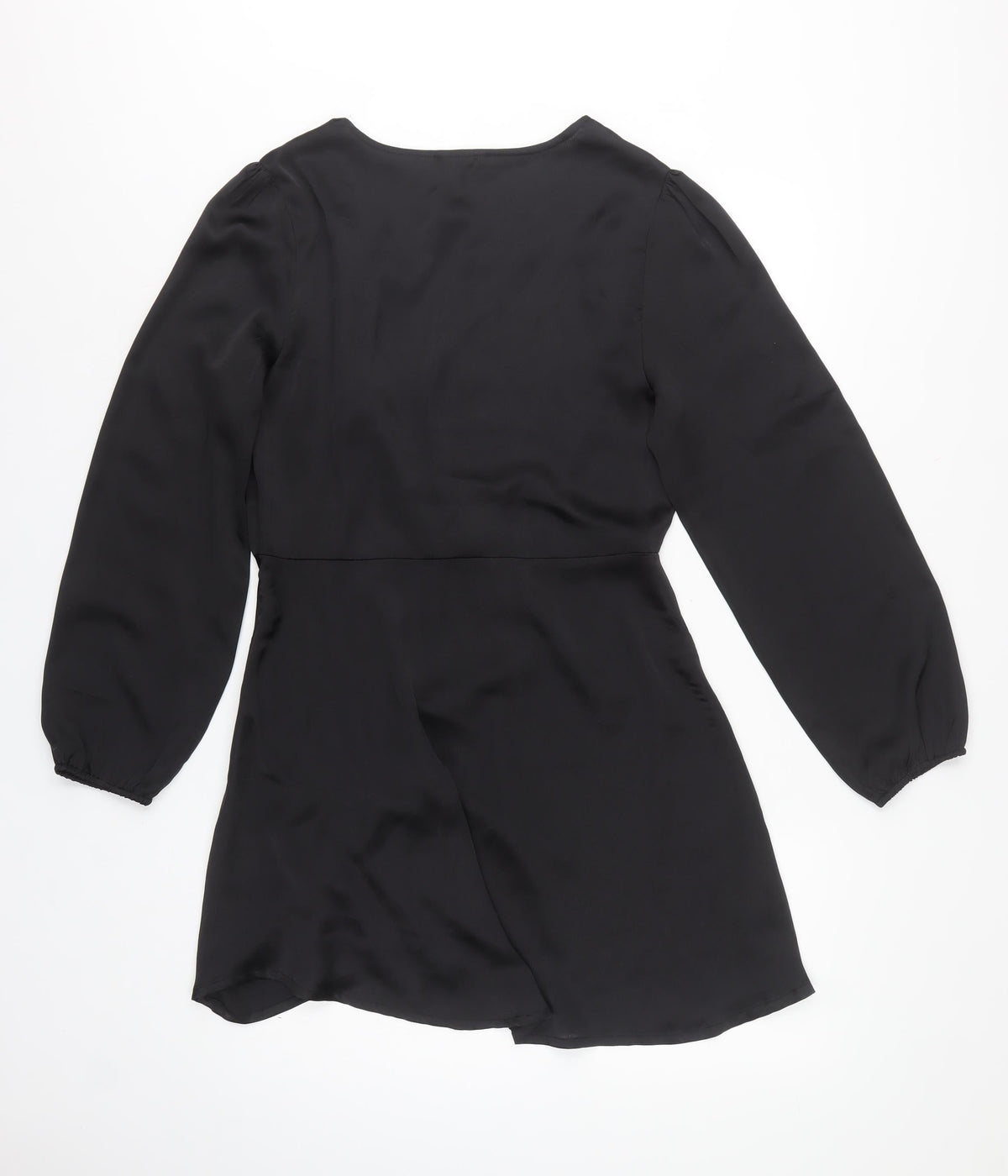 Quiz Women Black UK 14 Wrap Dress Ruched V-Neck Balloon Sleeves