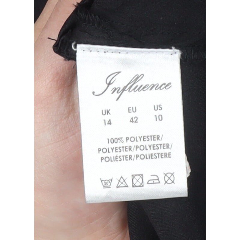Quiz Women Black UK 14 Wrap Dress Ruched V-Neck Balloon Sleeves