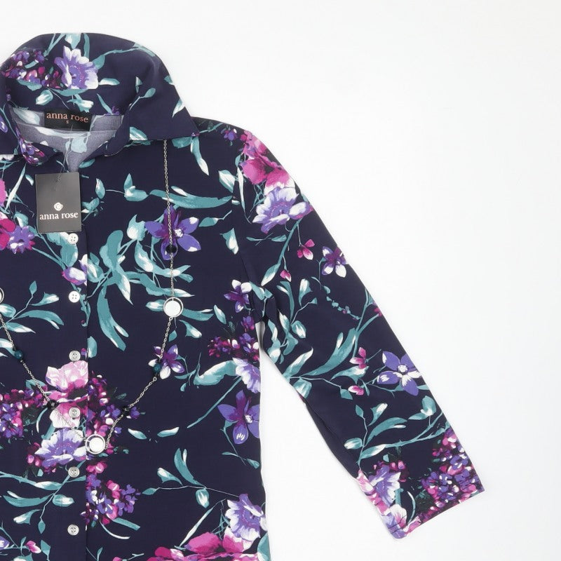 Anna Rose Women Multicoloured S Floral Stretch Button Tunic Shirt