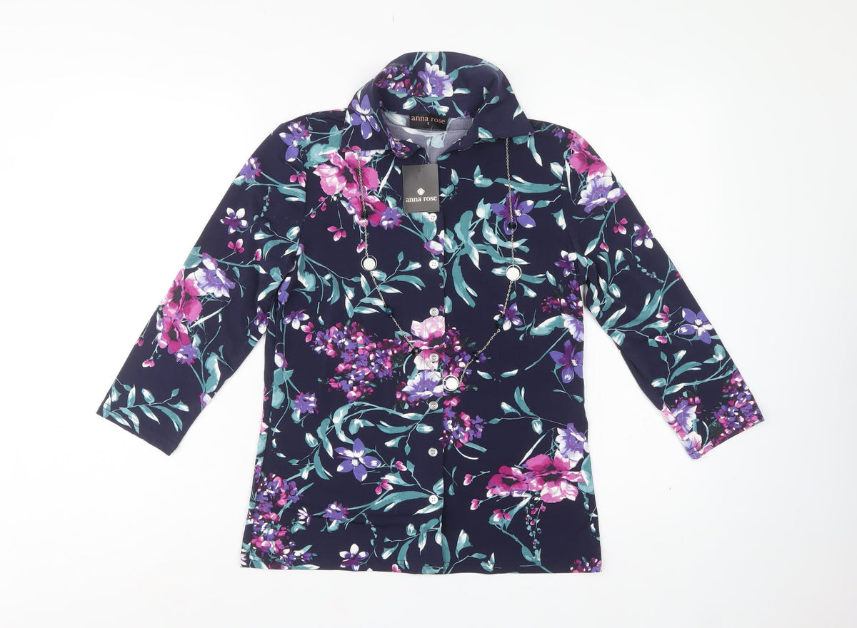 Anna Rose Women Multicoloured S Floral Stretch Button Tunic Shirt