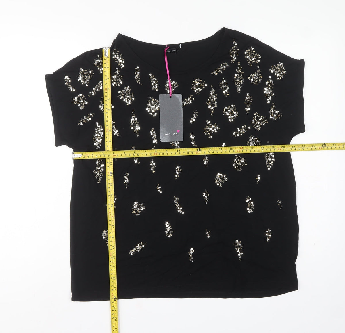Autograph Women Black UK 18 Sequin Leopard Print Short Sleeve T-Shirt