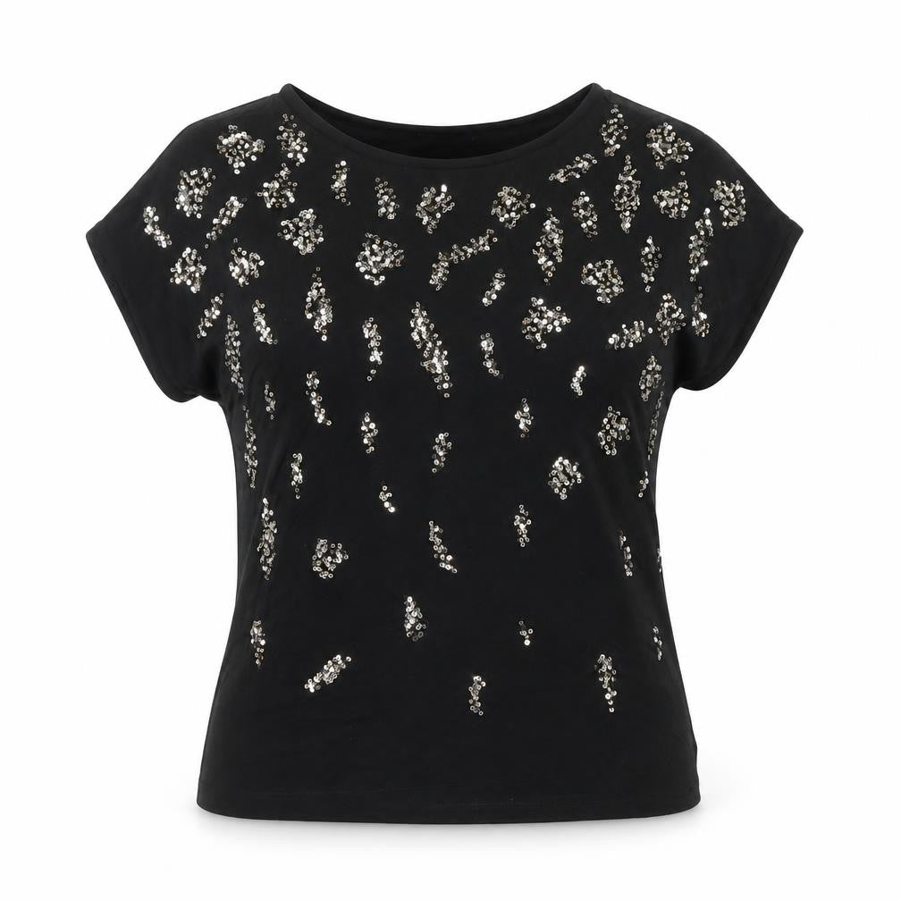 Autograph Women Black UK 18 Sequin Leopard Print Short Sleeve T-Shirt