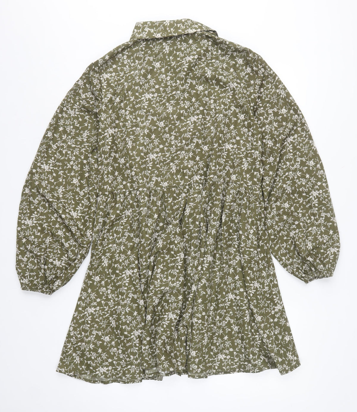 In The Style Women Green Floral UK 12 Shirt Dress Collared Long Sleeve