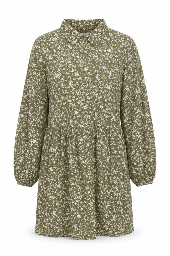 In The Style Women Green Floral UK 12 Shirt Dress Collared Long Sleeve