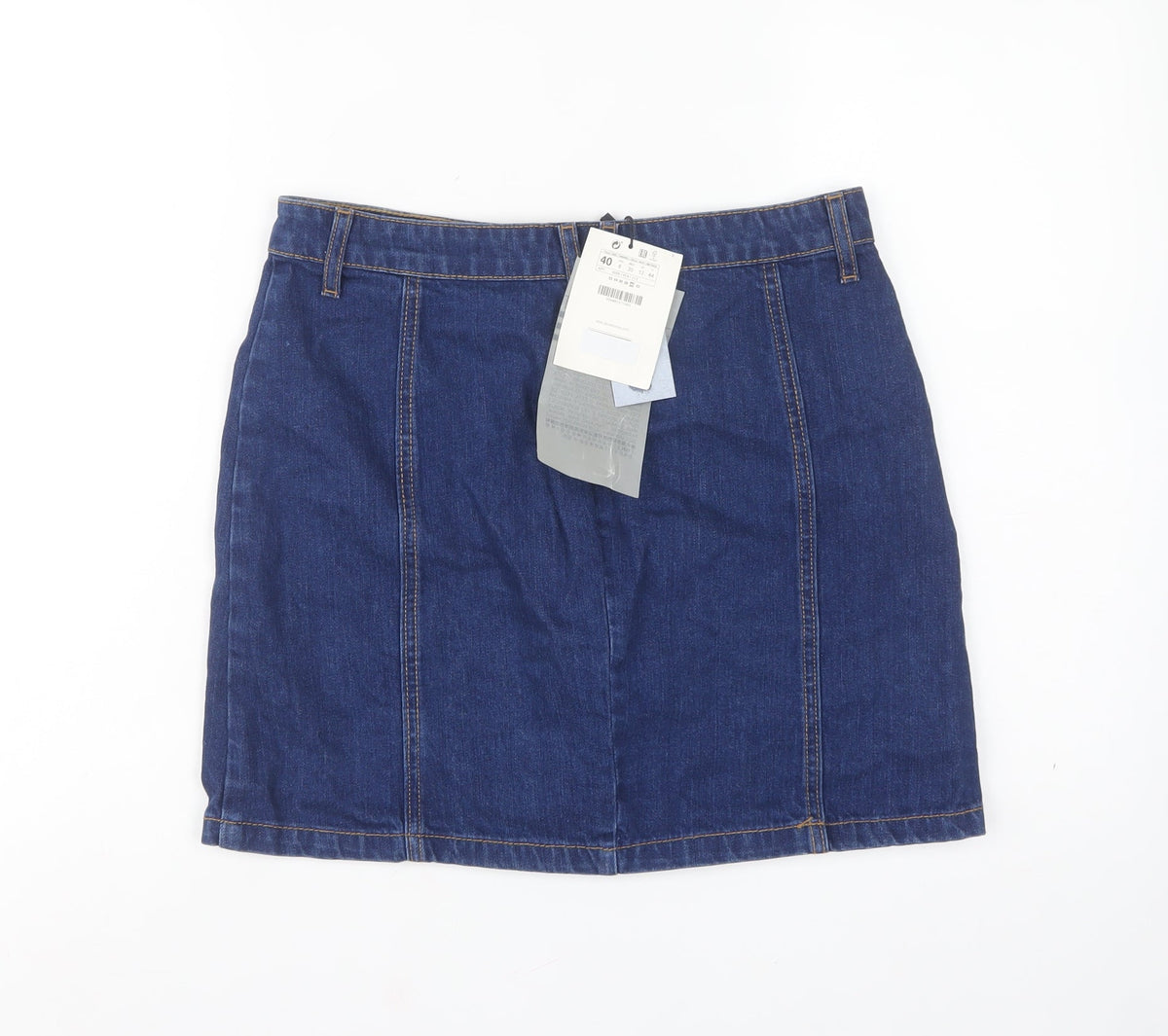 Stradivarius Women Blue Denim Mini Button Front Skirt UK 12 Cotton