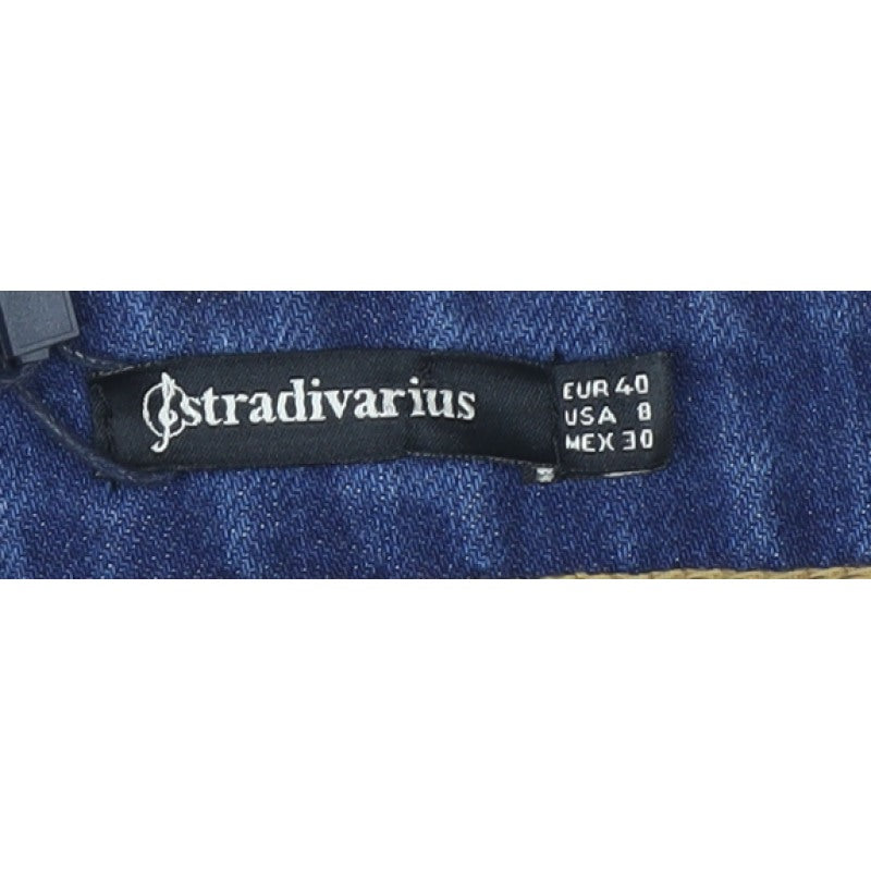 Stradivarius Women Blue Denim Mini Button Front Skirt UK 12 Cotton