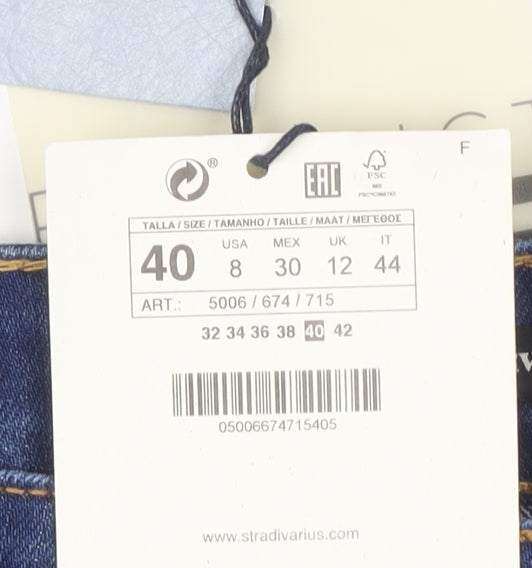 Stradivarius Women Blue Denim Mini Button Front Skirt UK 12 Cotton