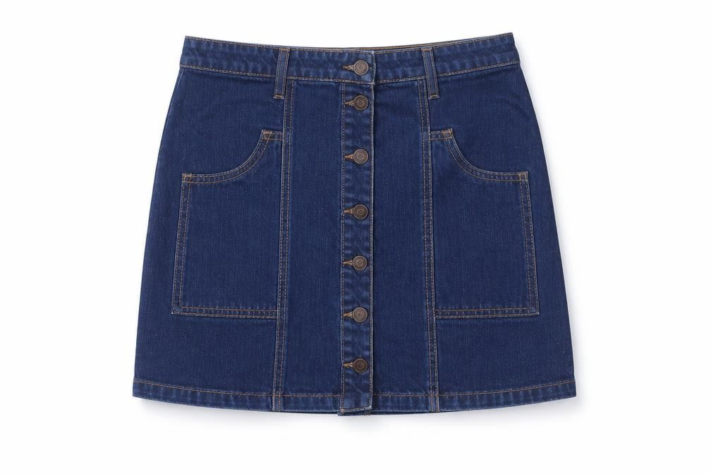 Stradivarius Women Blue Denim Mini Button Front Skirt UK 12 Cotton