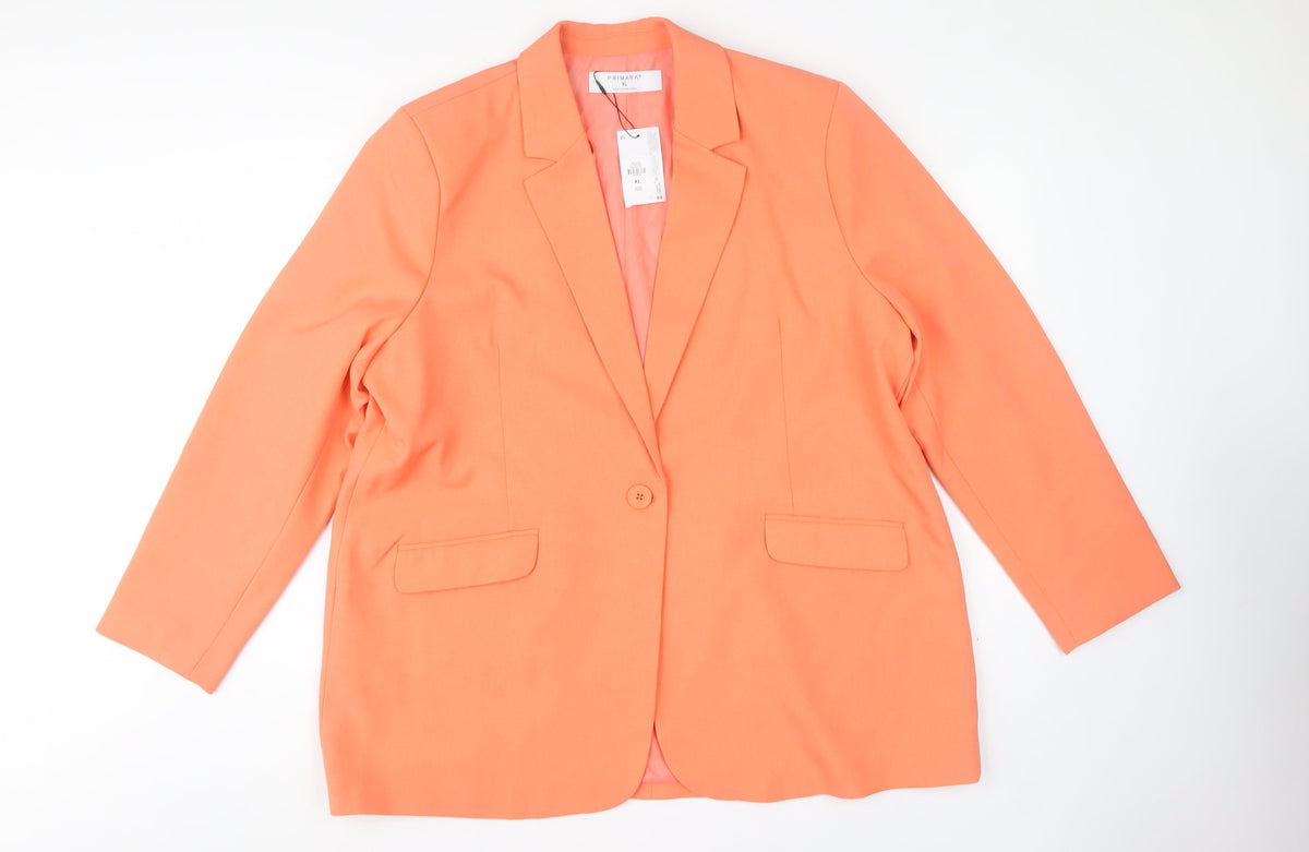 Primark Women Orange XL Single-Breasted Lined Blazer Jacket