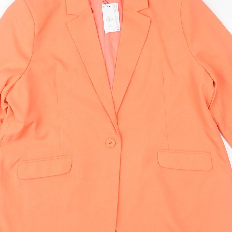 Primark Women Orange XL Single-Breasted Lined Blazer Jacket