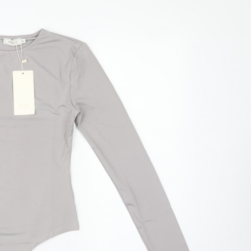 Vera & Lucy Women’s Grey Size 8 Long Sleeve Stretch Bodysuit