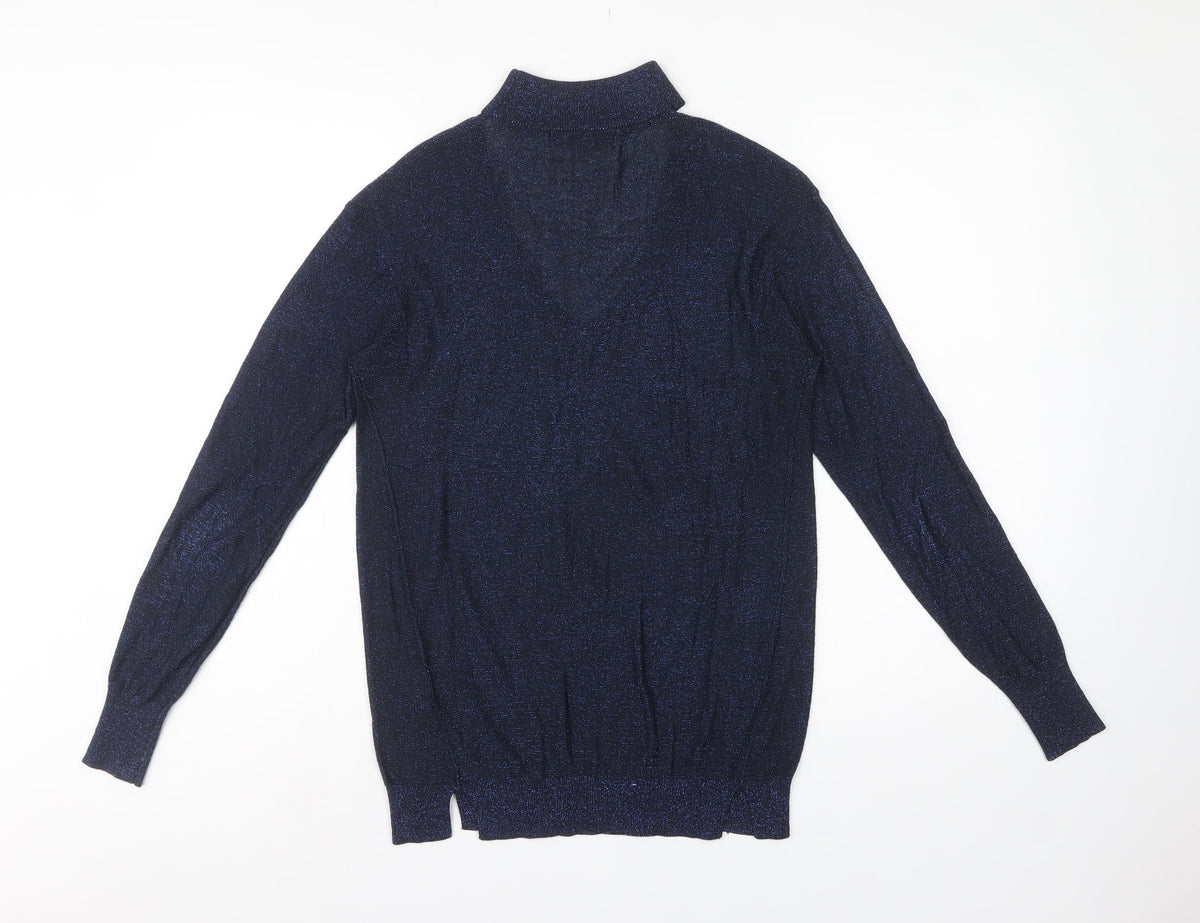 Next Women's Blue Size 6 Metallic V-Neck Knit Pullover Jumper