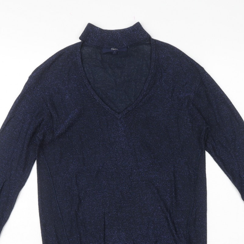 Next Women's Blue Size 6 Metallic V-Neck Knit Pullover Jumper