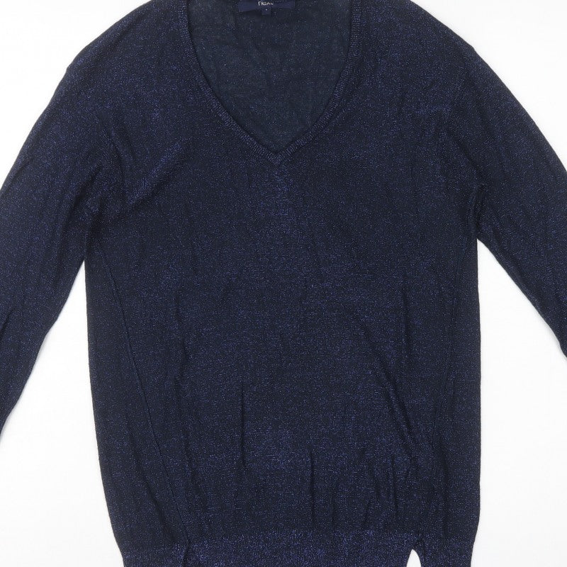 Next Women's Blue Size 6 Metallic V-Neck Knit Pullover Jumper