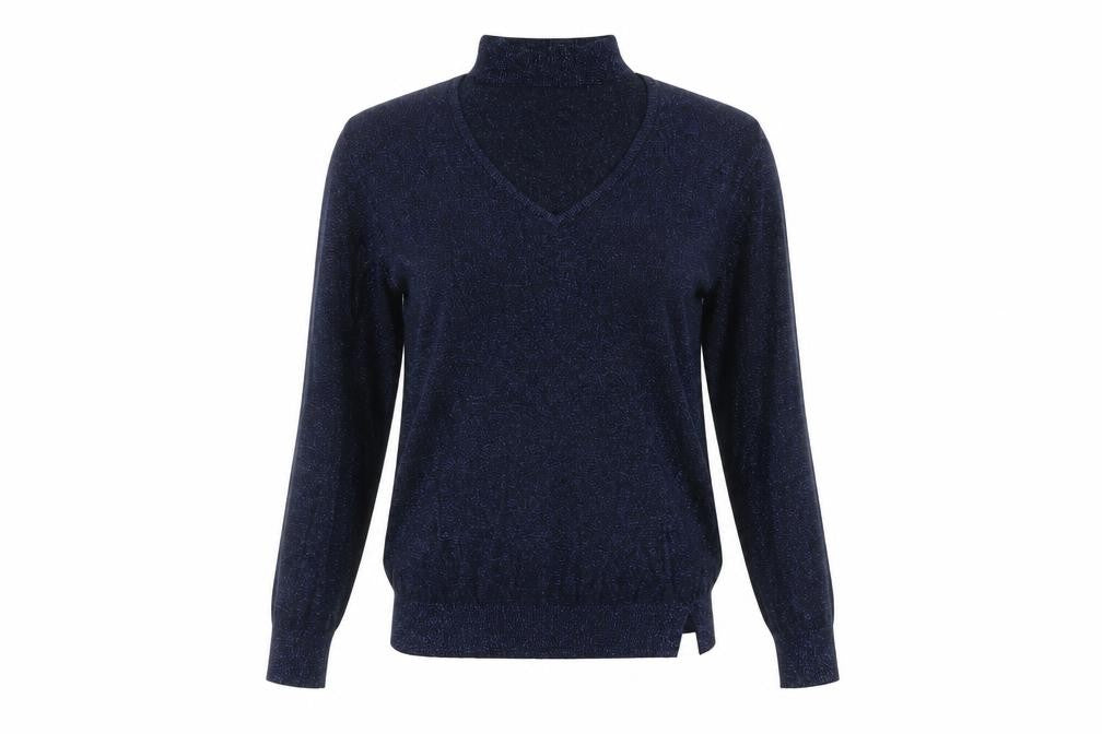 Next Women's Blue Size 6 Metallic V-Neck Knit Pullover Jumper