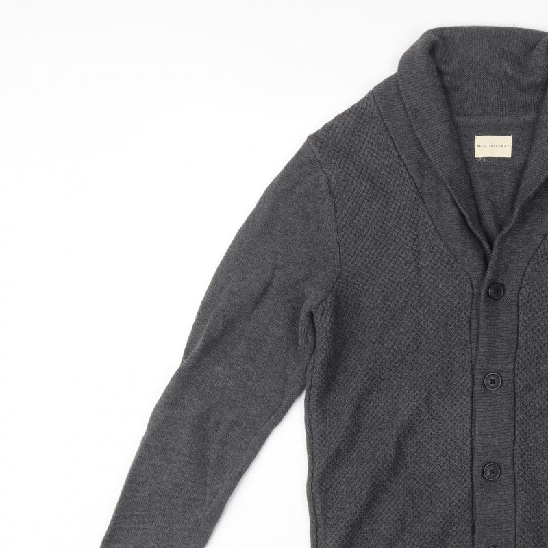 Selected Homme Men’s Grey S Shawl Collar Button Cardigan Cotton