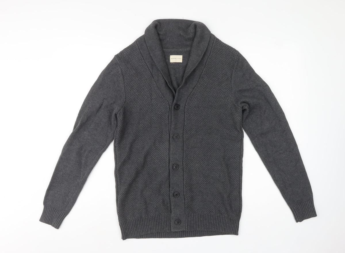 Selected Homme Men’s Grey S Shawl Collar Button Cardigan Cotton