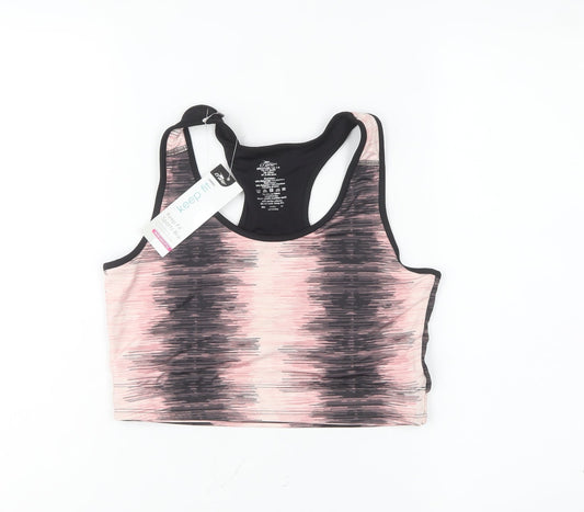 Crane Women’s Pink Black UK 12-14 Racerback Sports Bra Tank Top