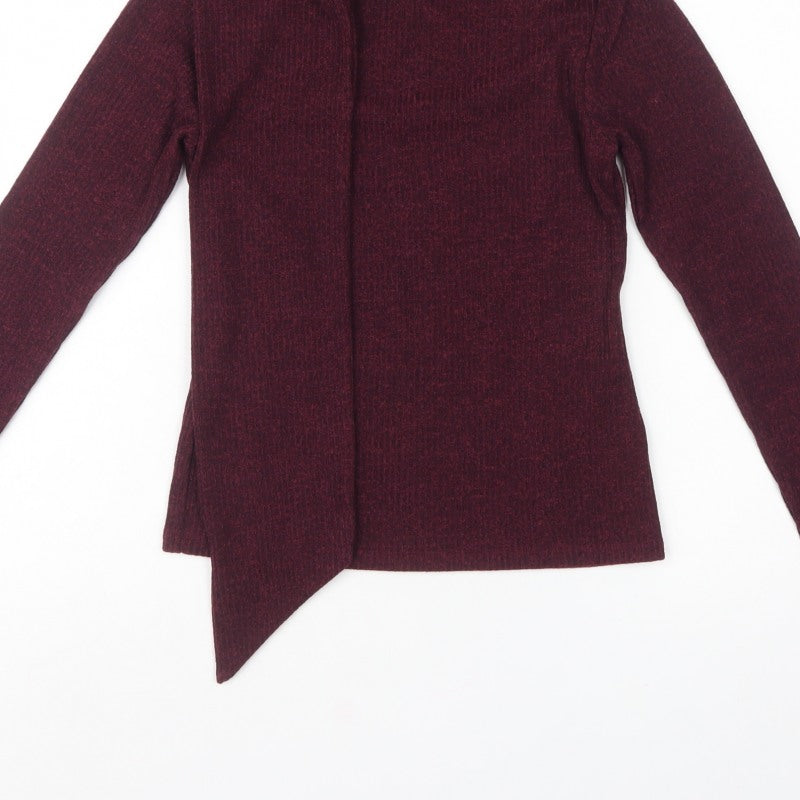 River Island Women Burgundy S Open Wrap Cowl Neck Knit Cardigan