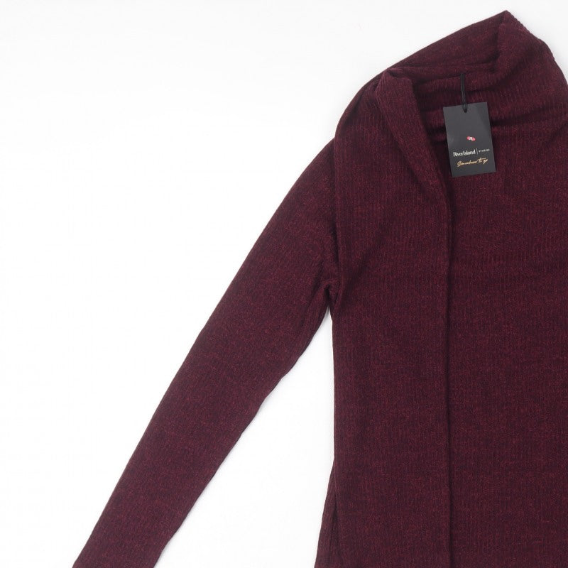 River Island Women Burgundy S Open Wrap Cowl Neck Knit Cardigan