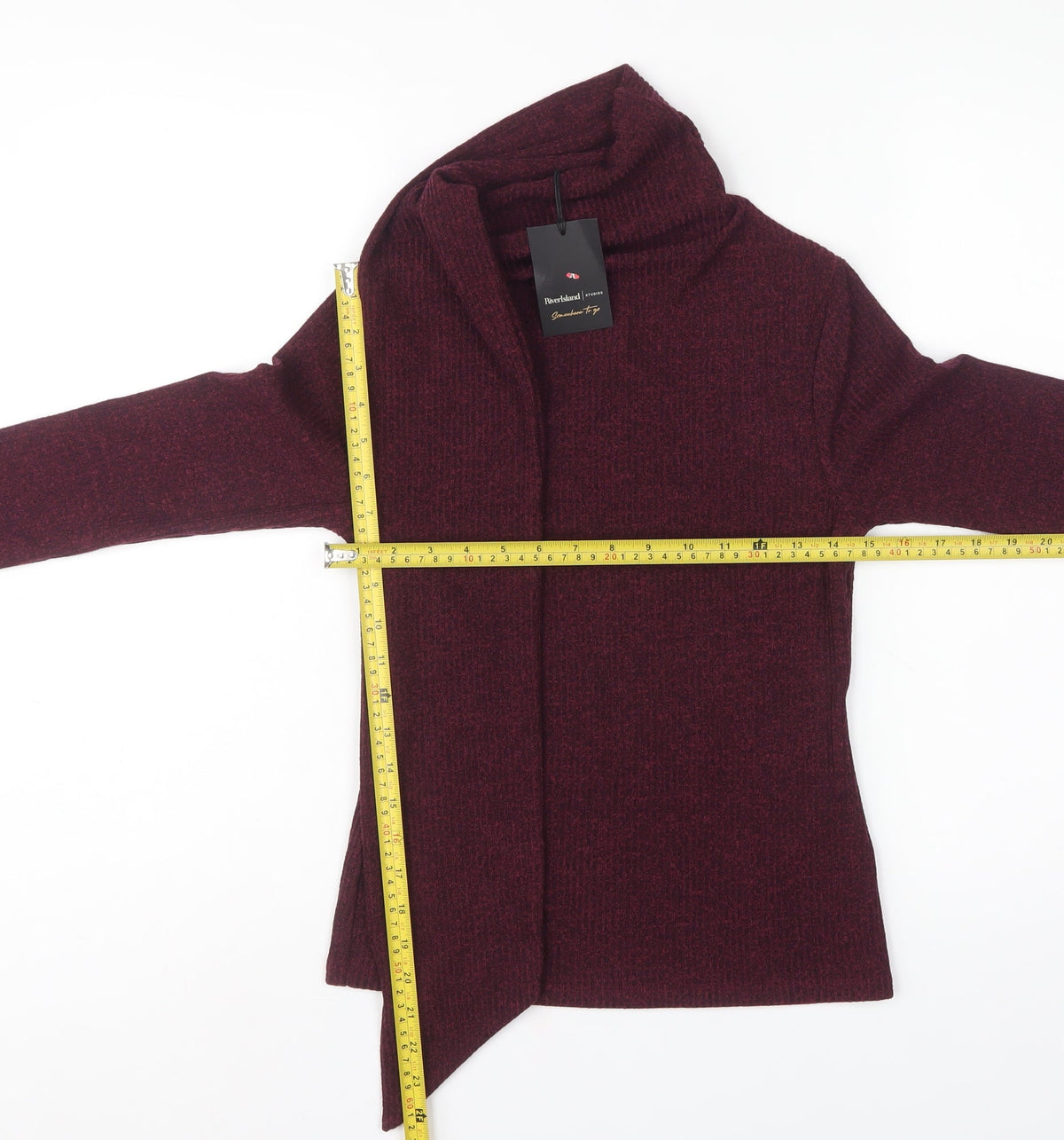 River Island Women Burgundy S Open Wrap Cowl Neck Knit Cardigan