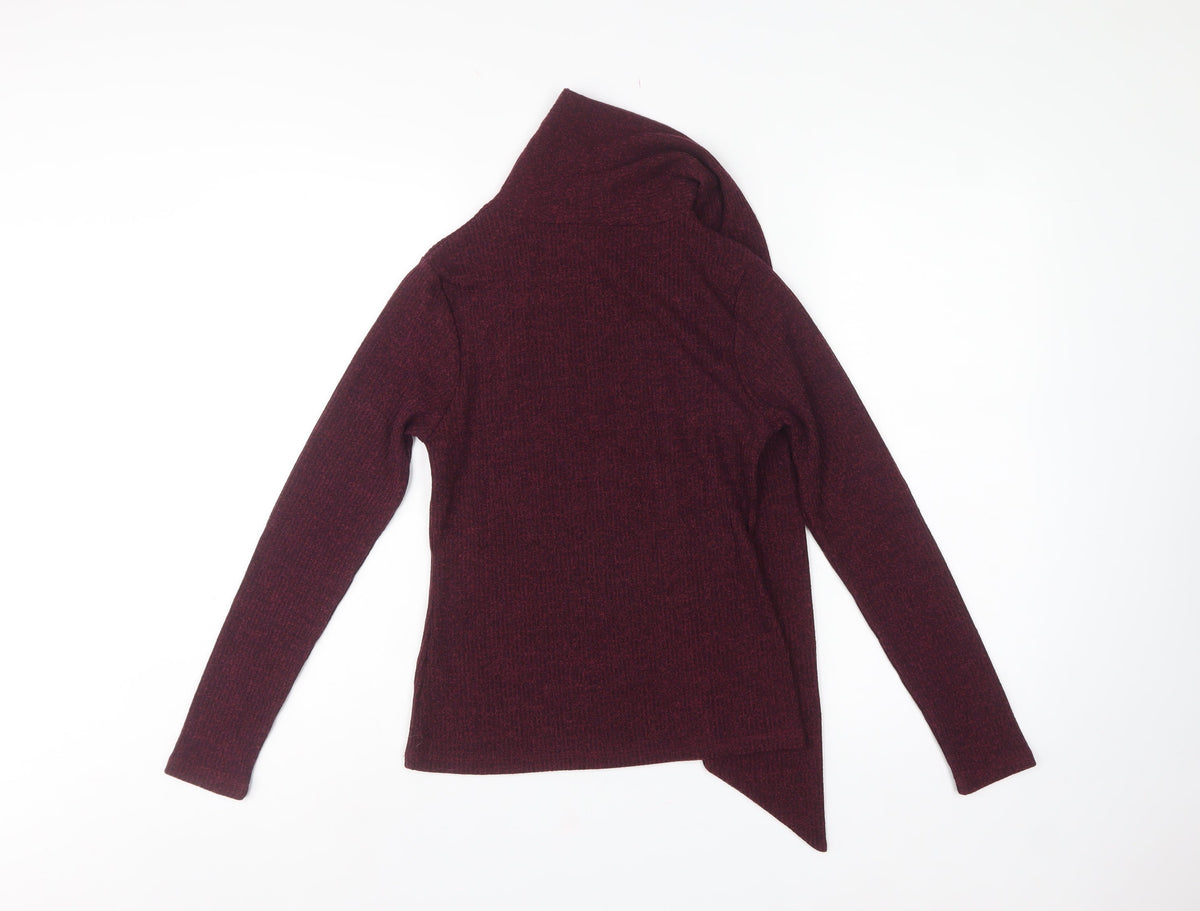 River Island Women Burgundy S Open Wrap Cowl Neck Knit Cardigan