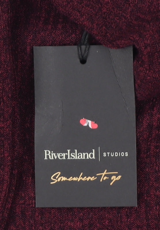 River Island Women Burgundy S Open Wrap Cowl Neck Knit Cardigan