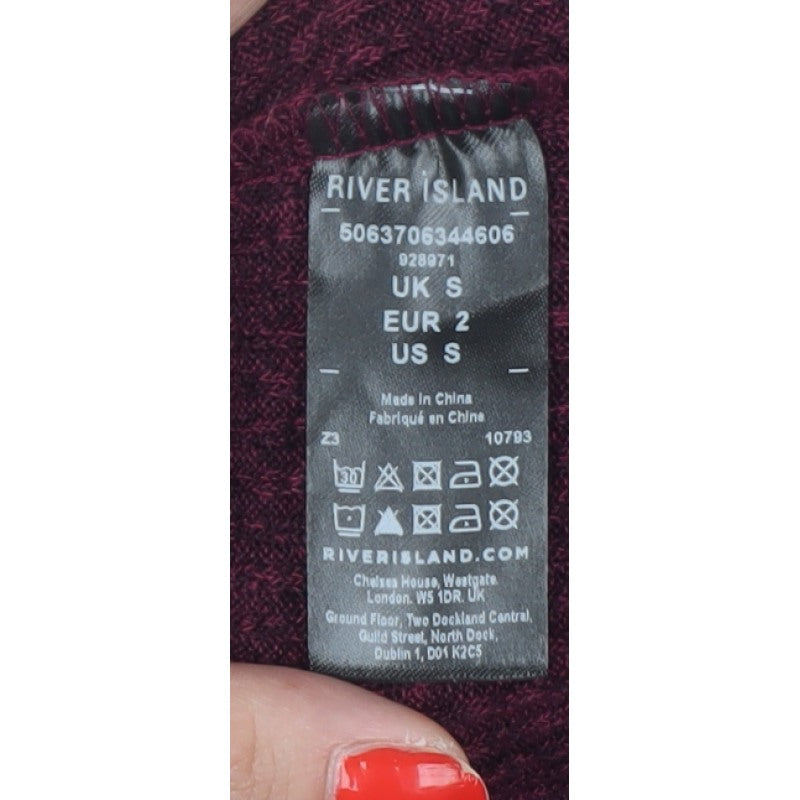 River Island Women Burgundy S Open Wrap Cowl Neck Knit Cardigan