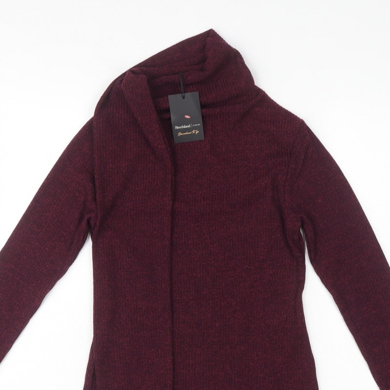 River Island Women Burgundy S Open Wrap Cowl Neck Knit Cardigan
