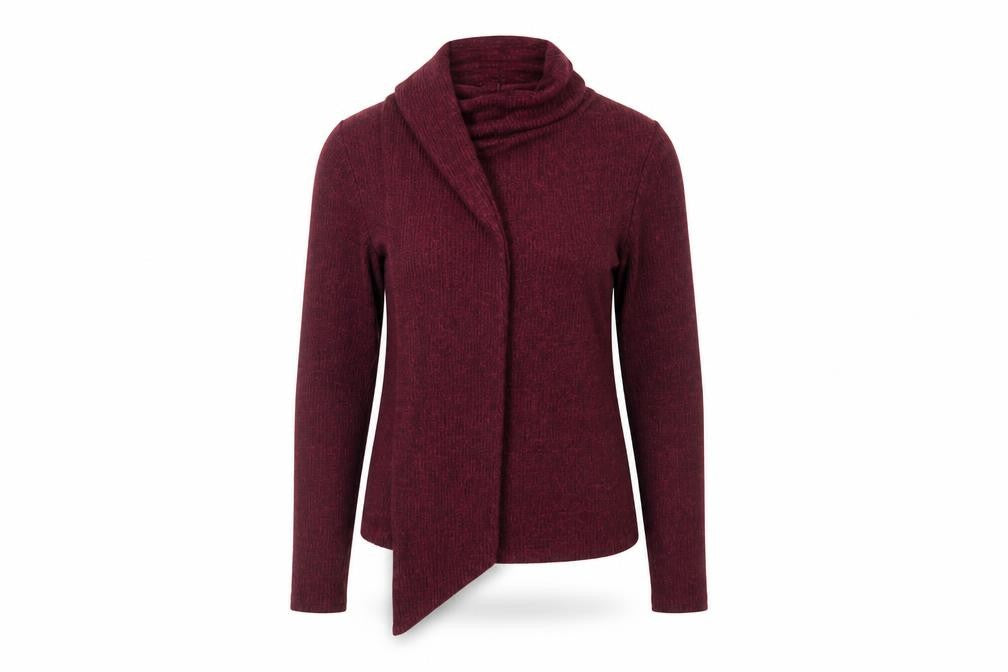 River Island Women Burgundy S Open Wrap Cowl Neck Knit Cardigan
