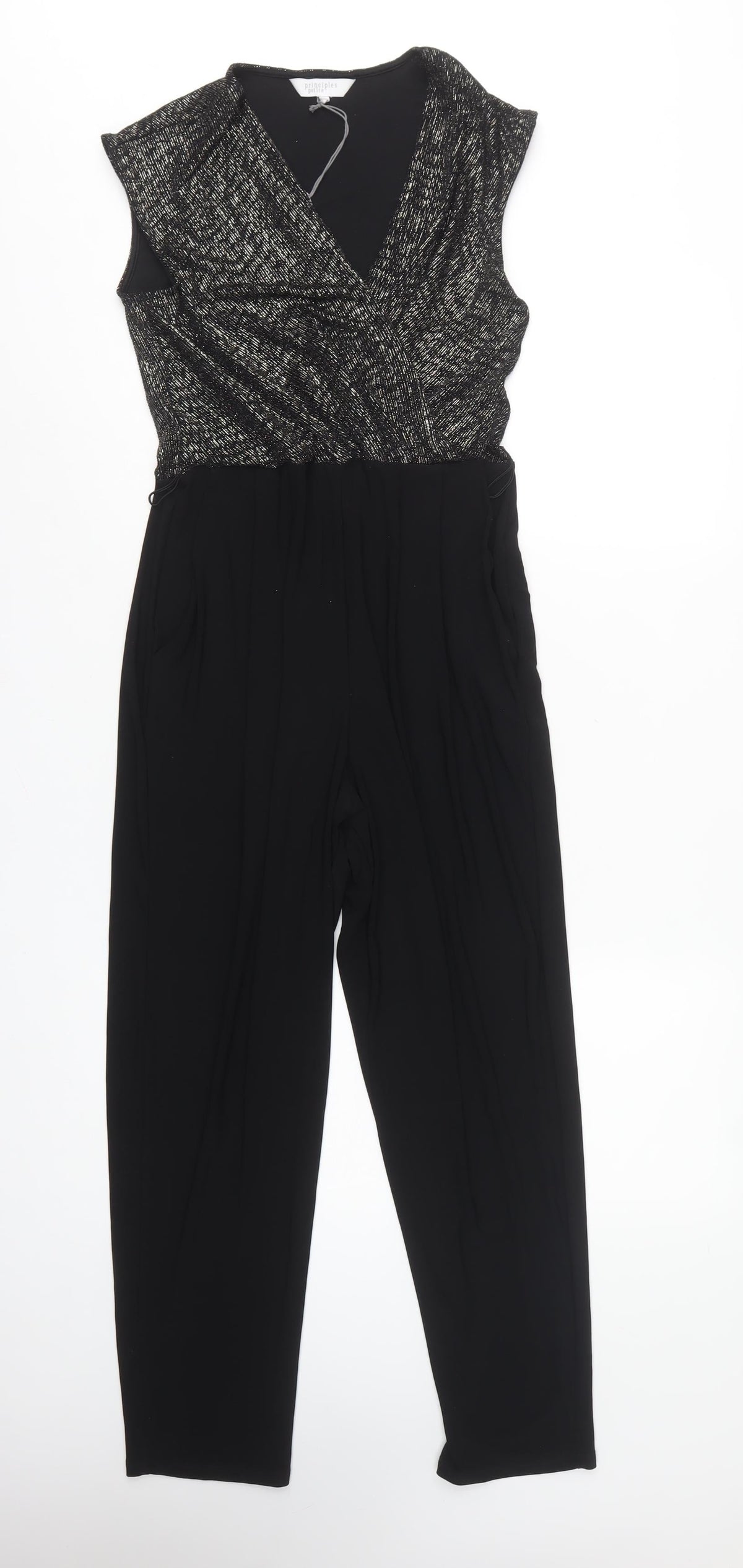 Principles Petite Women Black Silver UK 8 Metallic Wide Leg Jumpsuit