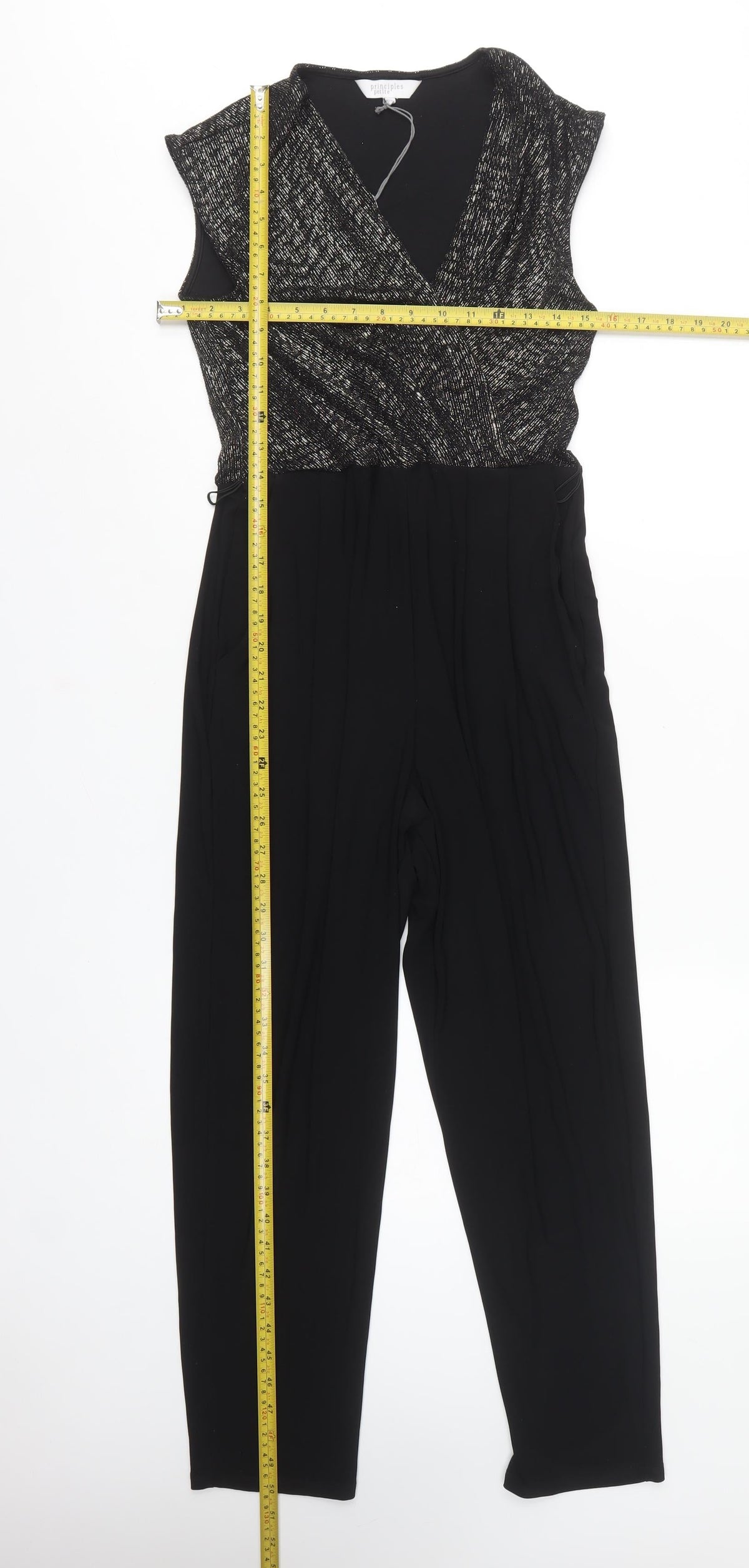 Principles Petite Women Black Silver UK 8 Metallic Wide Leg Jumpsuit