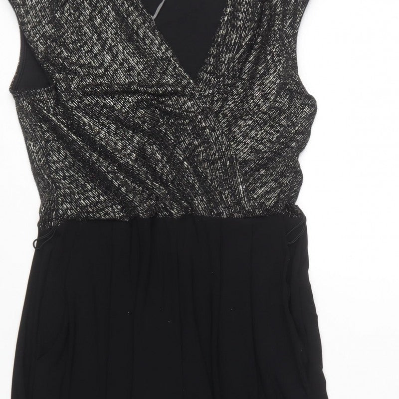 Principles Petite Women Black Silver UK 8 Metallic Wide Leg Jumpsuit
