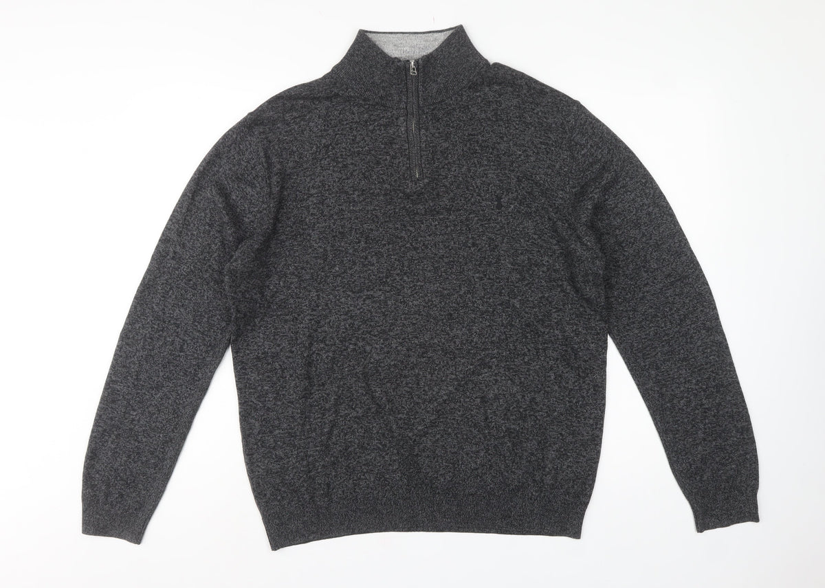 Next Mens Grey L 1/4 Zip High Neck Cotton Blend Knit Jumper
