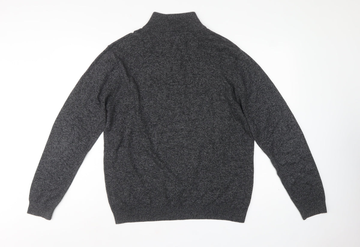 Next Mens Grey L 1/4 Zip High Neck Cotton Blend Knit Jumper