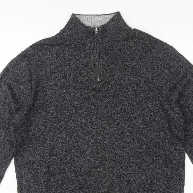 Next Mens Grey L 1/4 Zip High Neck Cotton Blend Knit Jumper