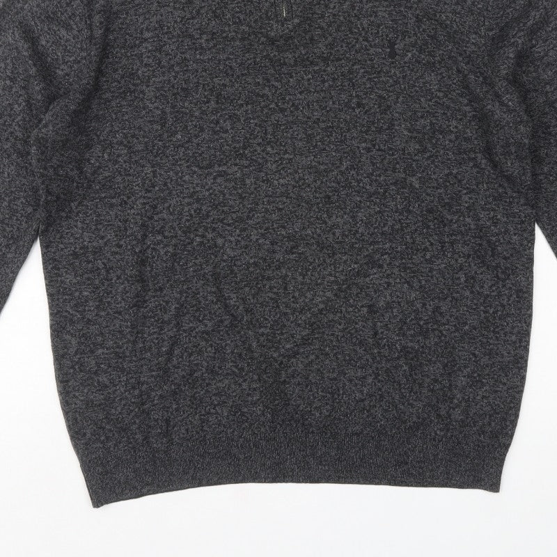 Next Mens Grey L 1/4 Zip High Neck Cotton Blend Knit Jumper