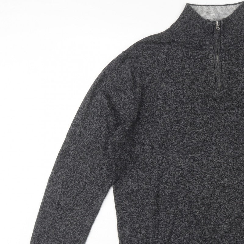 Next Mens Grey L 1/4 Zip High Neck Cotton Blend Knit Jumper