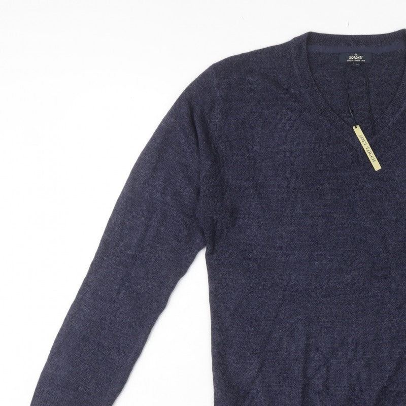 Easy Men’s Blue V-Neck Acrylic Knit Pullover Jumper Size M