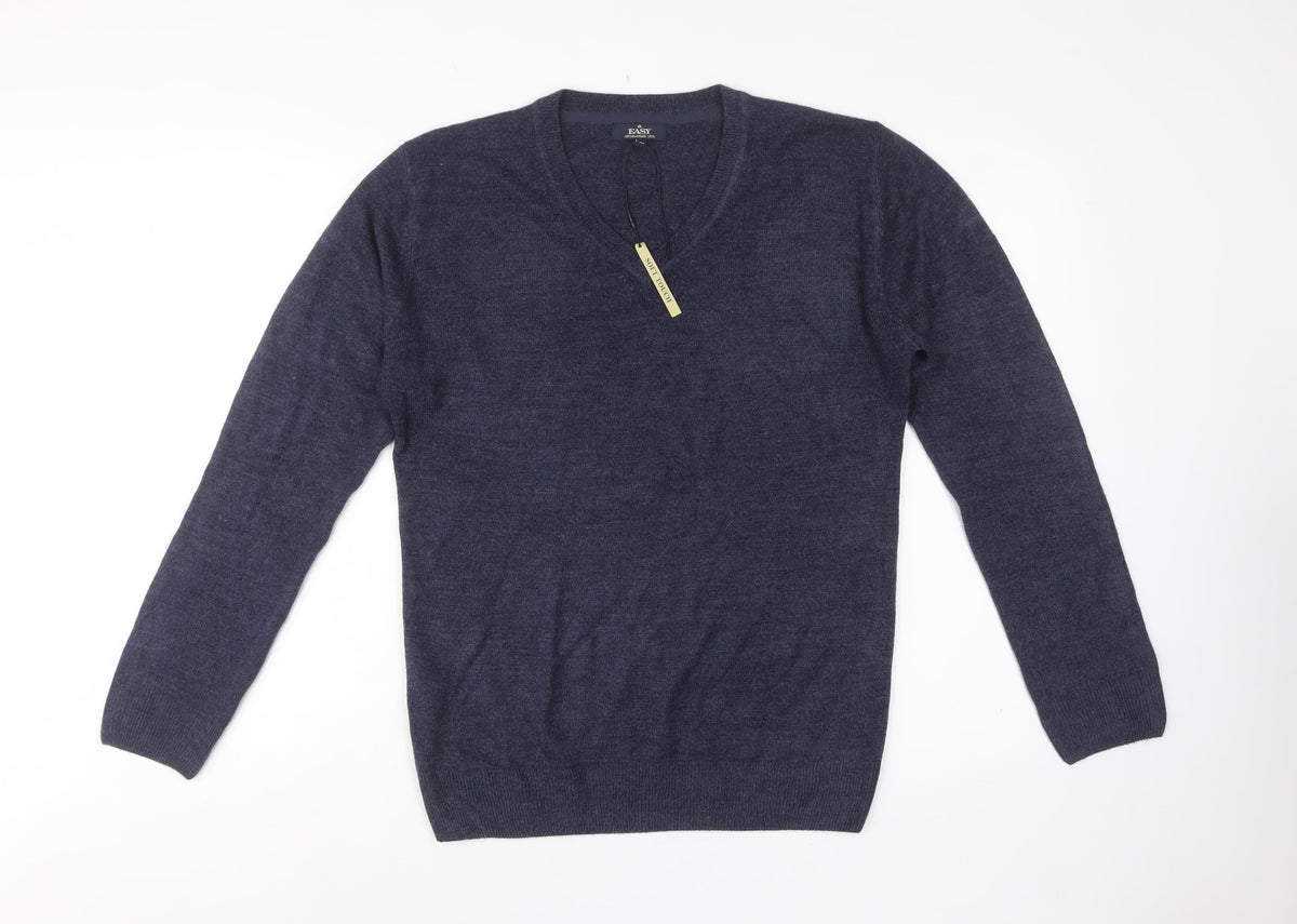 Easy Men’s Blue V-Neck Acrylic Knit Pullover Jumper Size M