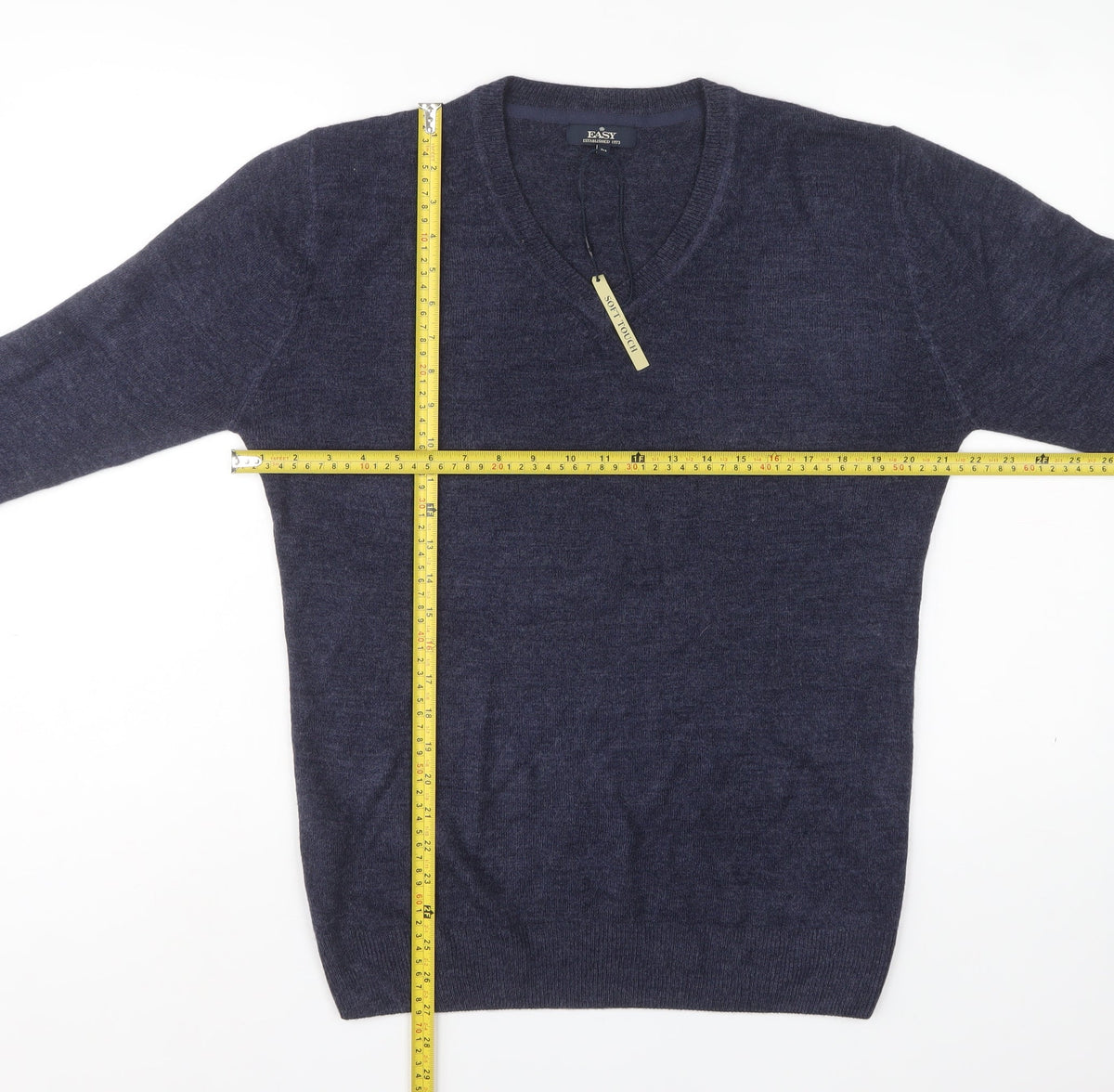 Easy Men’s Blue V-Neck Acrylic Knit Pullover Jumper Size M